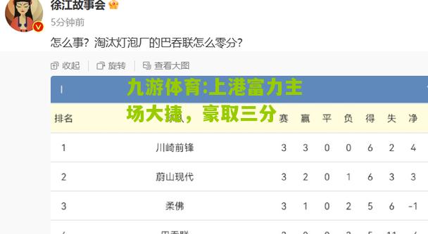 九游体育:上港富力主场大捷，豪取三分